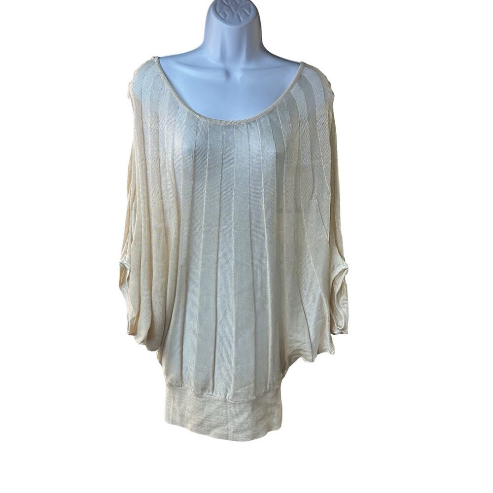 Cache Dolman Sleeve Top L Cream Batwing Blouson Knit Boho Relaxed